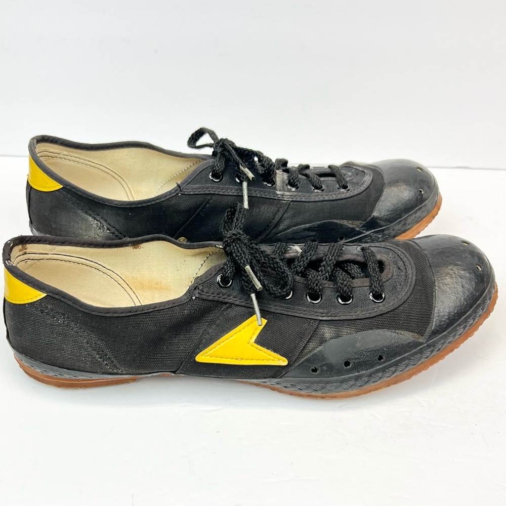 Vintage BATA BIKER Cycling Shoes Sz 11- 11.5M Black & Yellow Made In USA 70s 80S